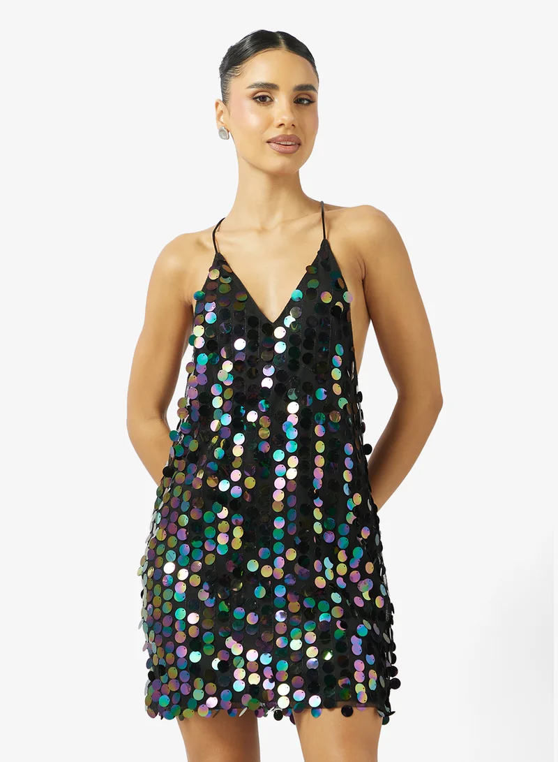 جينجر Strappy Sequin Embellished Evening Dress